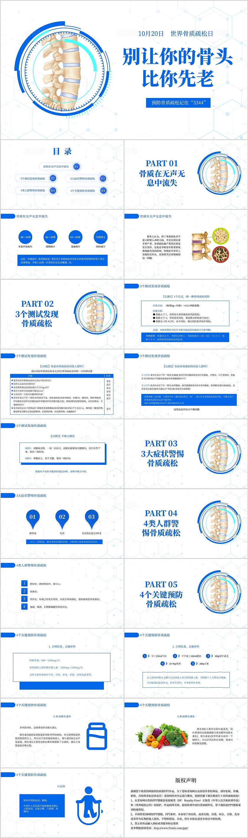 简约蓝色预防骨质疏松PPT世界骨质疏松日