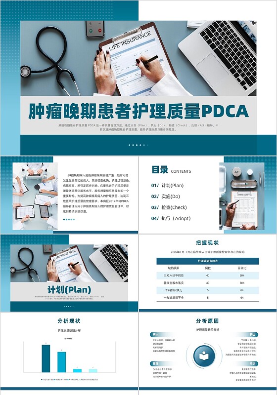 蓝色简约风肿瘤晚期患者护理质量PDCA医疗培训课件pdca