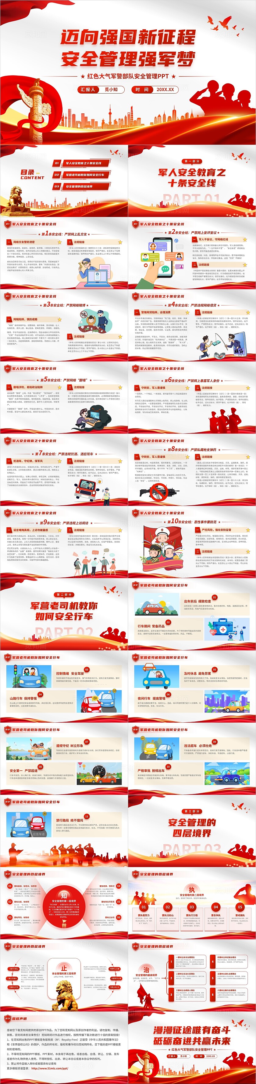 红色大气党政风党建军队部队公安警察工作总结汇报安全管理PPT安全教育