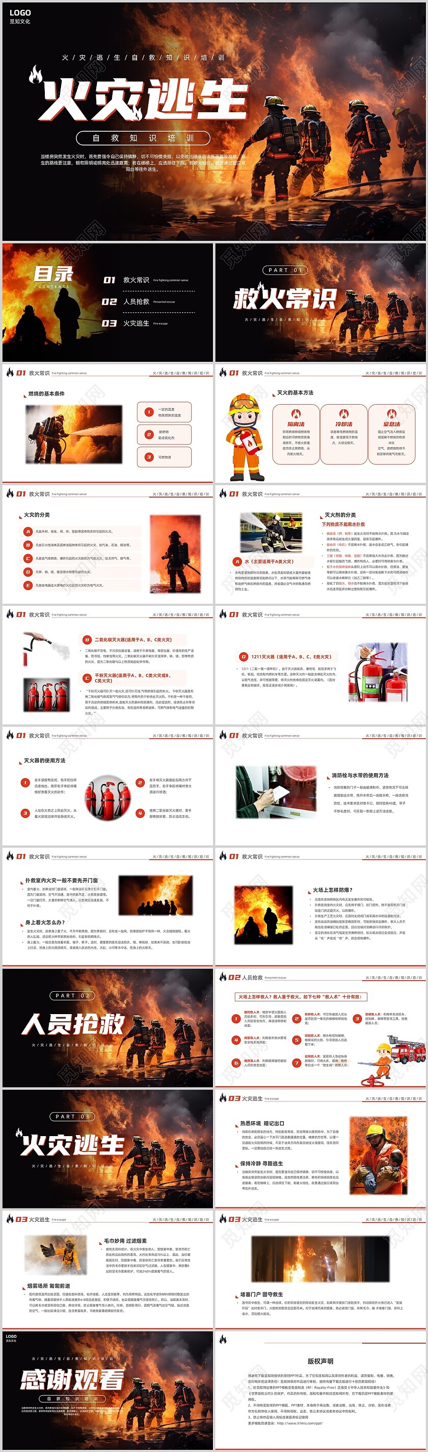 实拍风火灾逃生自救知识培训消防宣传月