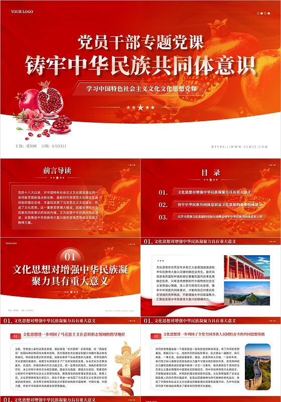 简约红色中华民族共同体意识党课教育学习课件PPT党建党课党政