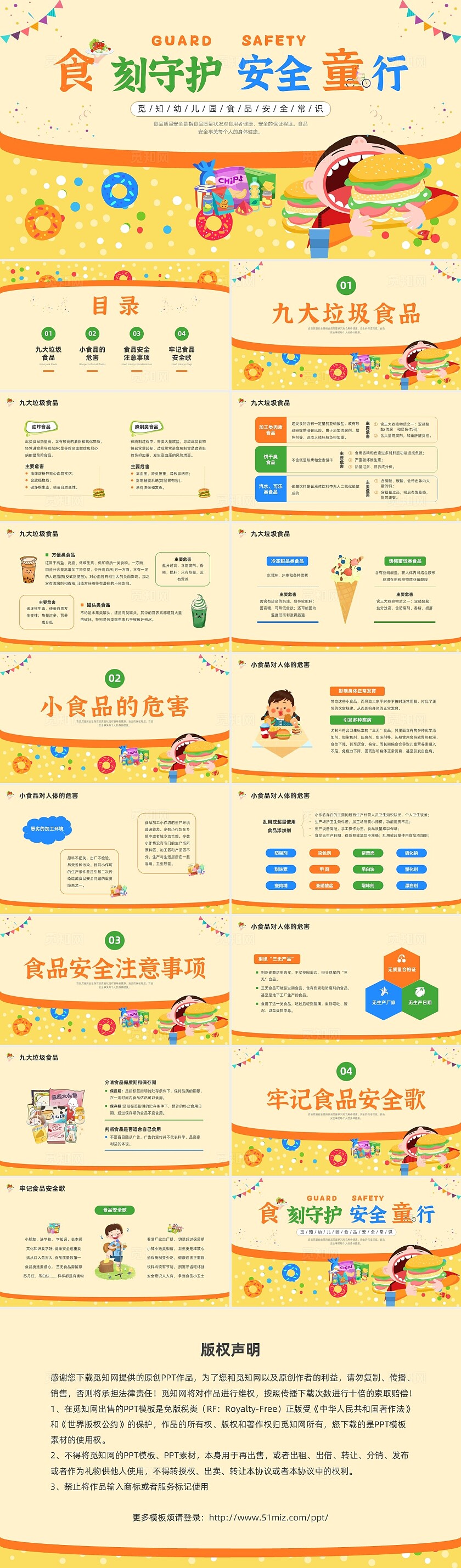 黄色插画幼儿园食品安全安全教育PPT课件全国食品安全宣传周