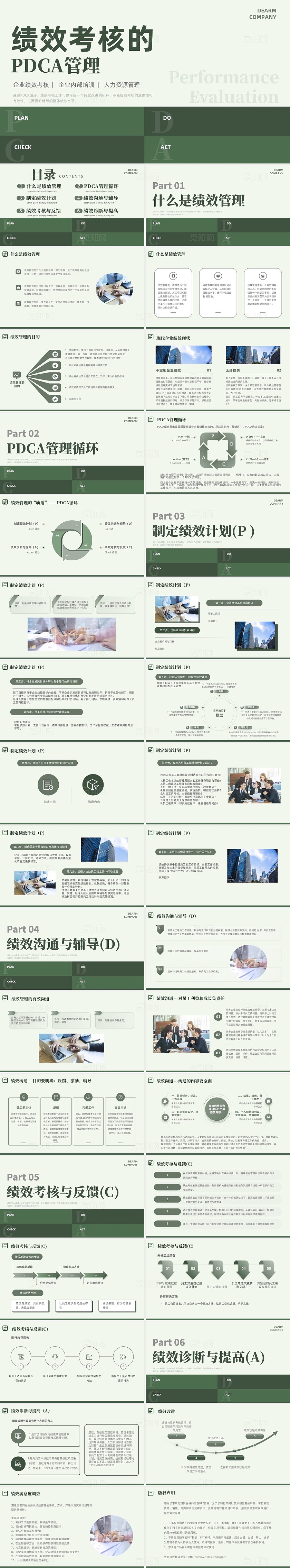 绿色商务风绩效考核的PDCA管理企业管理企业培训PPT课件pdca