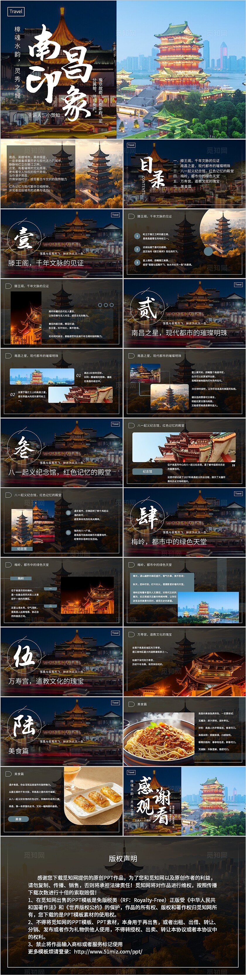 家乡介绍商务风南昌印象宣传介绍教育课件PPT模板旅游宣传