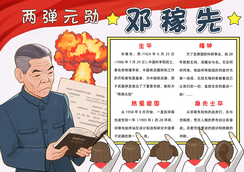 蓝色卡通邓稼先小报手抄报小学生手抄报人物介绍