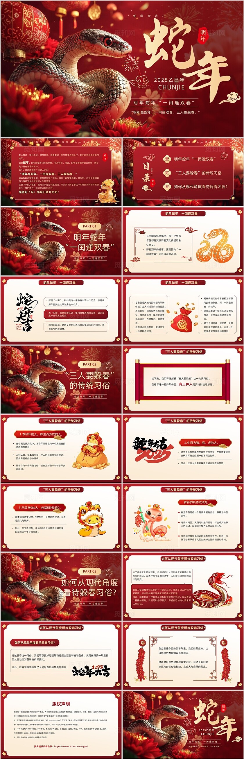 红色3D风2025年蛇年介绍PPT模板