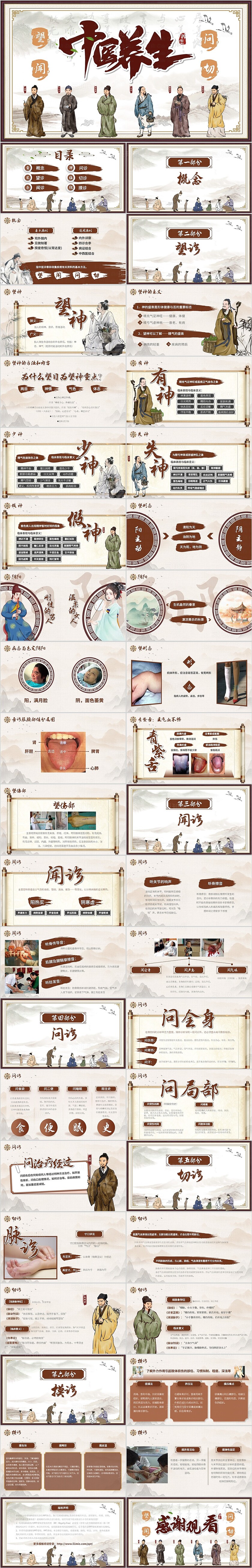 棕色中国风古风简约中医望闻问切课件医疗PPT报告