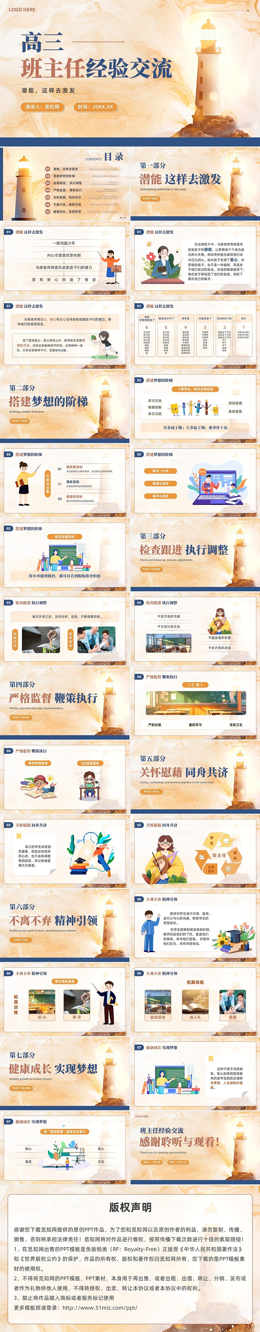 黄色创意高三班主任经验交流会培训宣传通用课件PPT模板