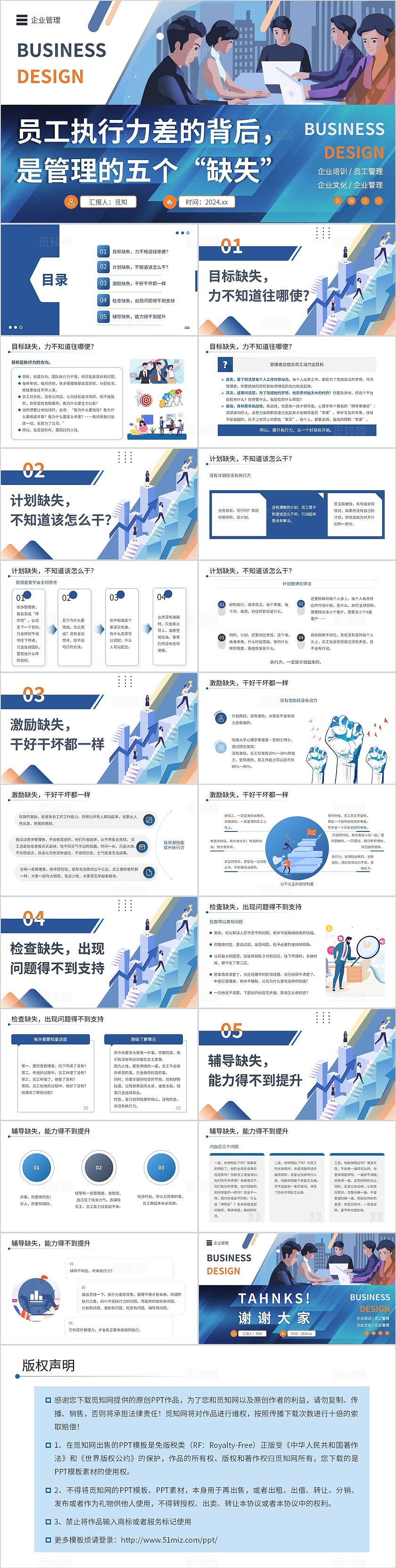 蓝色商务企业培训执行力企业管理企业文化插画ppt