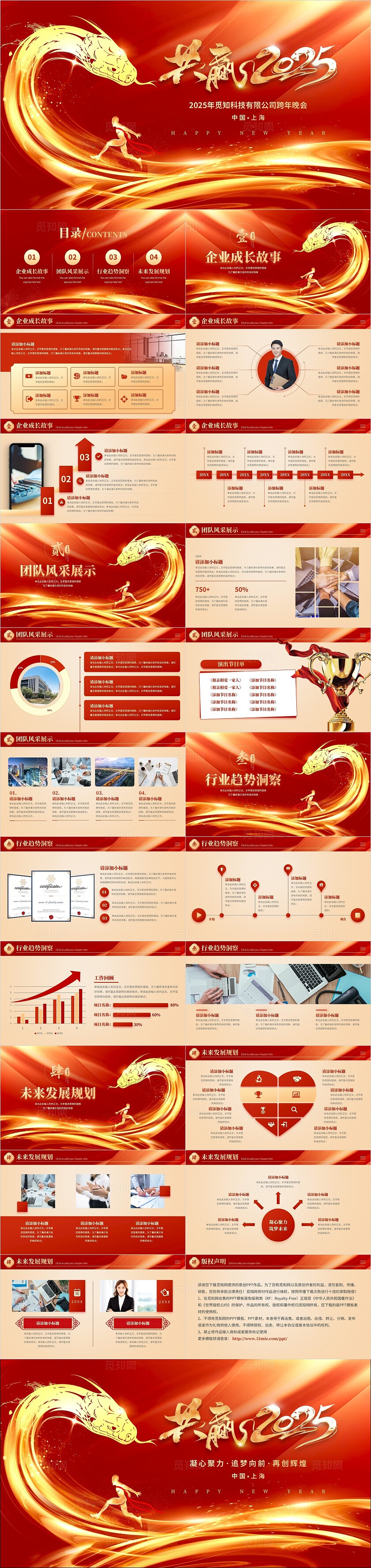 红色大气共赢2025年会颁奖典礼开门红年终工作总结汇报PPT2025年