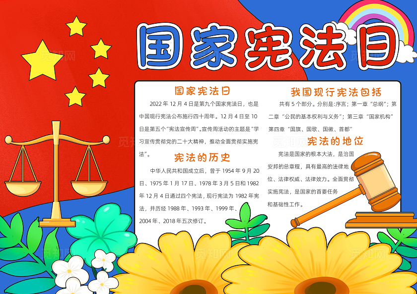 红色卡通国家宪法日小报手抄报小学生手抄报