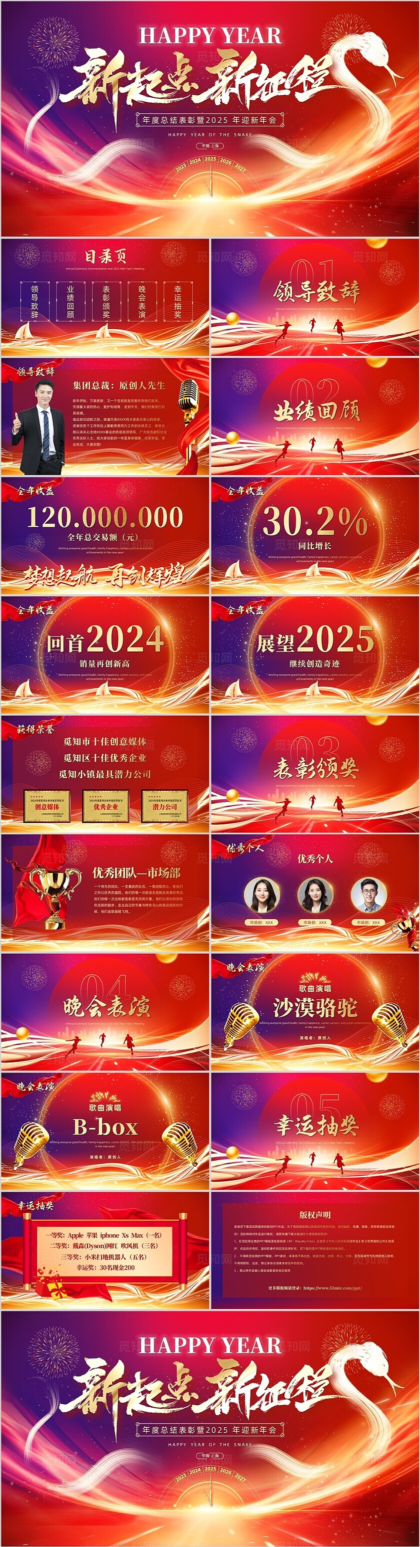 红色炫彩风年度总结表彰暨颁奖典礼2025年迎新年会PPT模板2025年年会