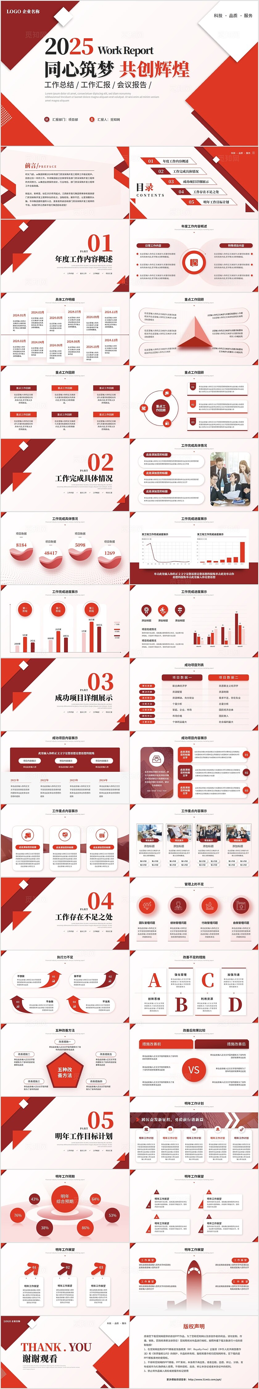 年度总结和工作计划红色简约年度工作总结年终总结工作汇报述职报告ppt模板2025年终总结
