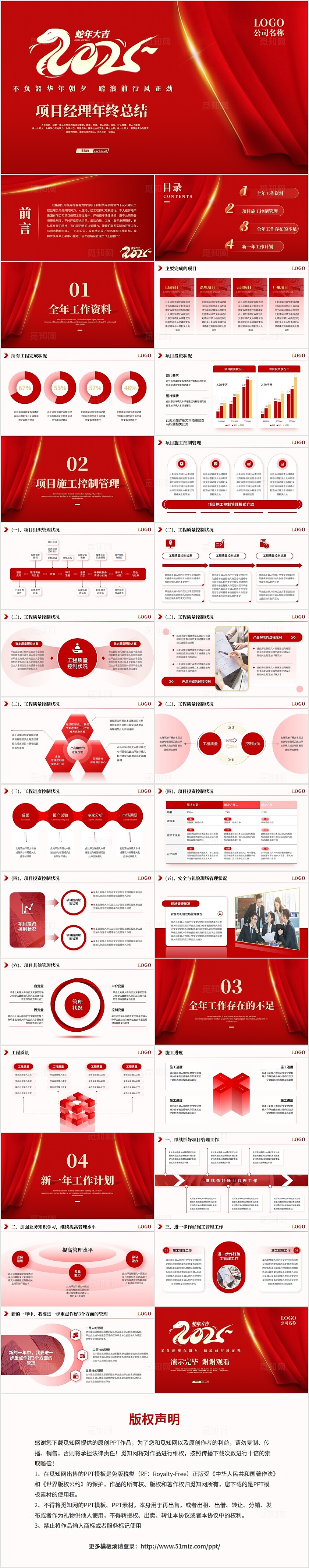 红色简约项目经理年终总结工作总结工作汇报述职报告ppt模板2025年终总结