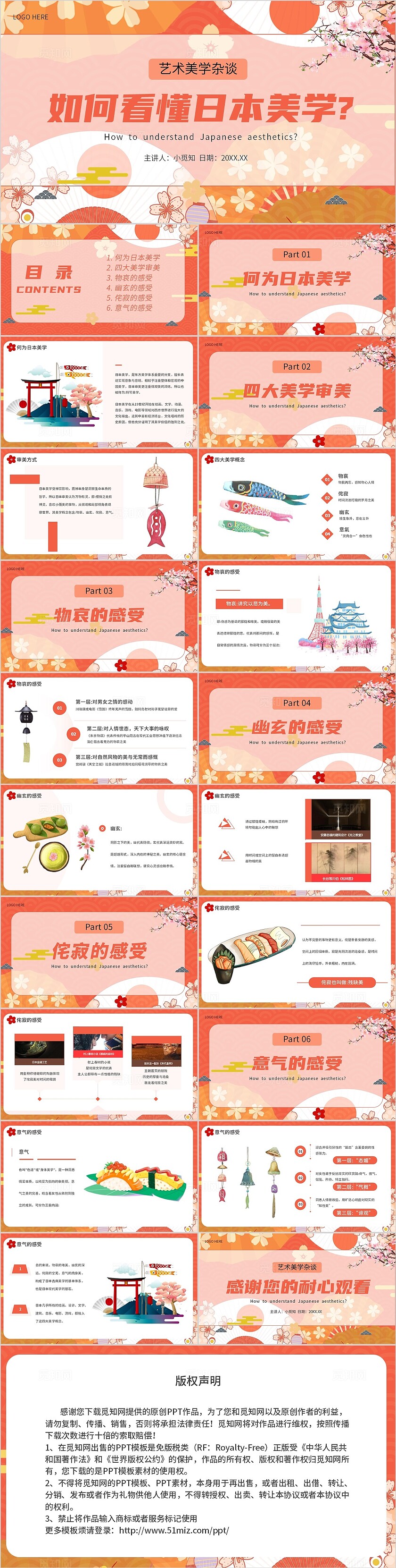 橘色如何看懂日本美学宣传介绍教育课件内容型PPT模板艺术文化