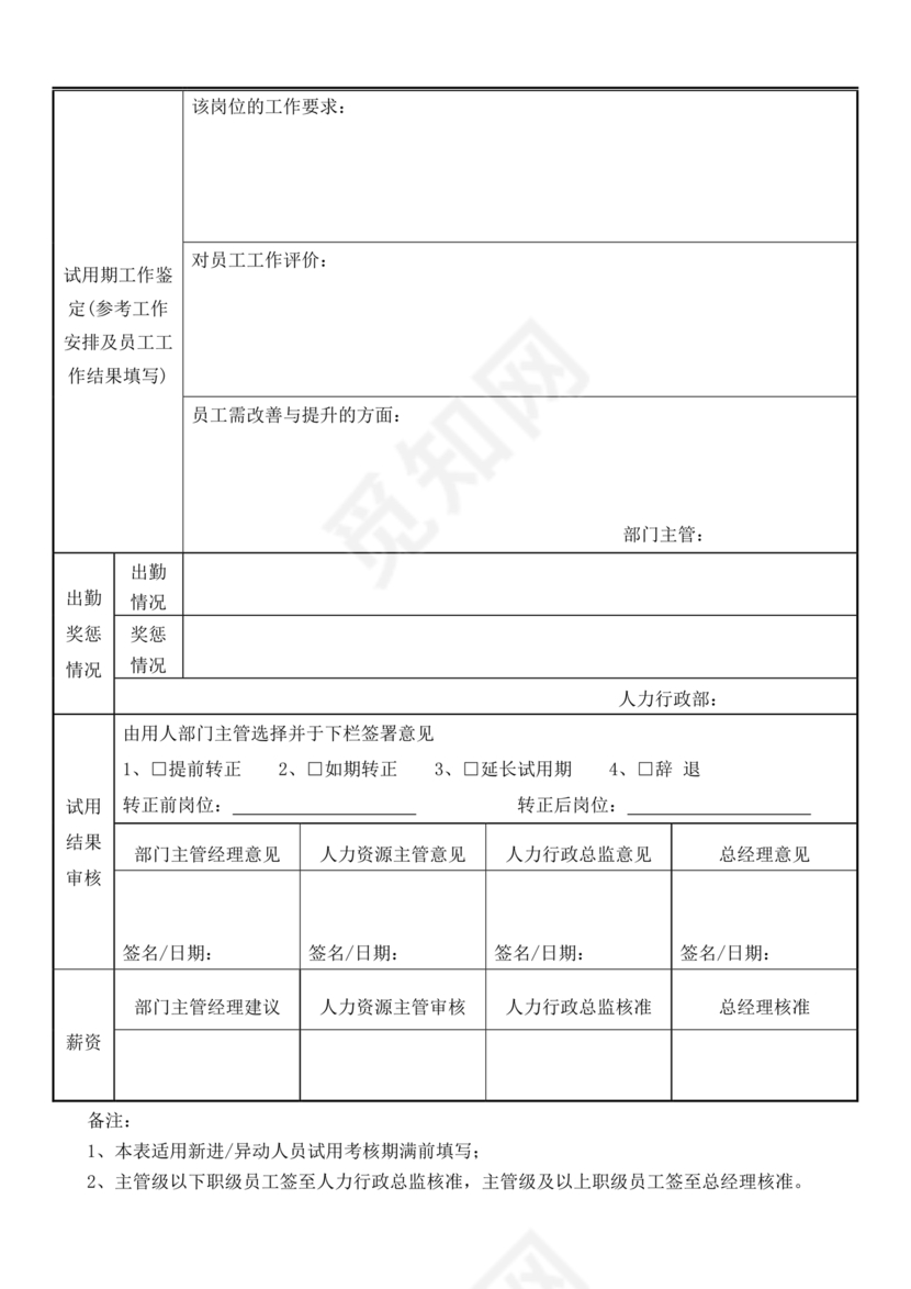试用期考核表
