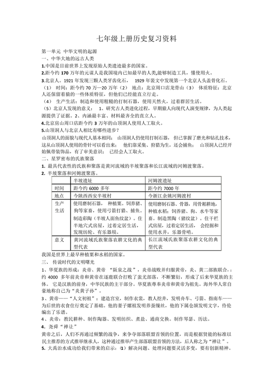七年级上册历史复习资料