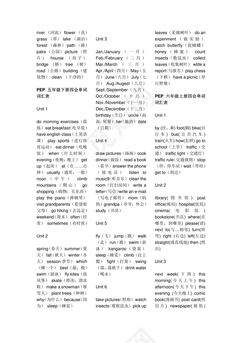 小学英语单词汇总大全