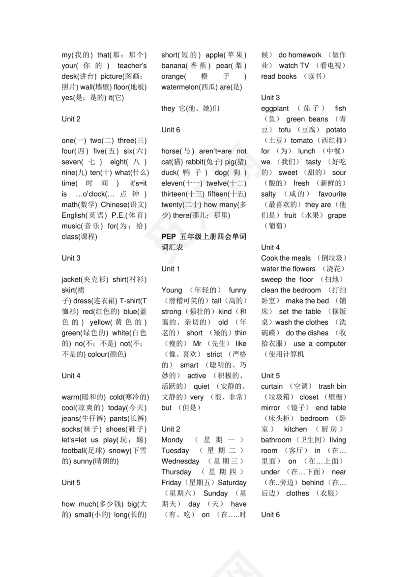 小学英语单词汇总大全