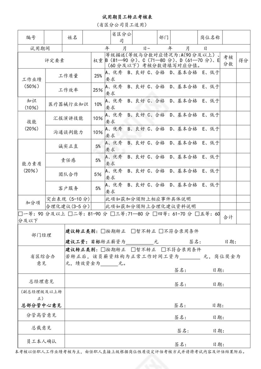 试用期考核表
