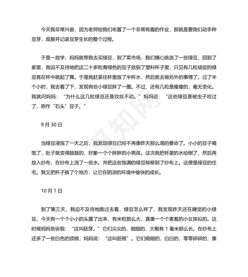 观察绿豆芽的生长过程日记