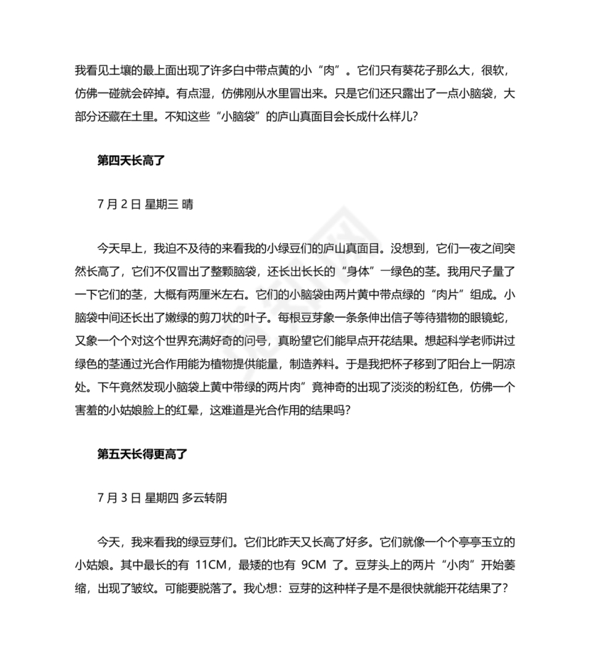 观察绿豆芽的生长过程日记