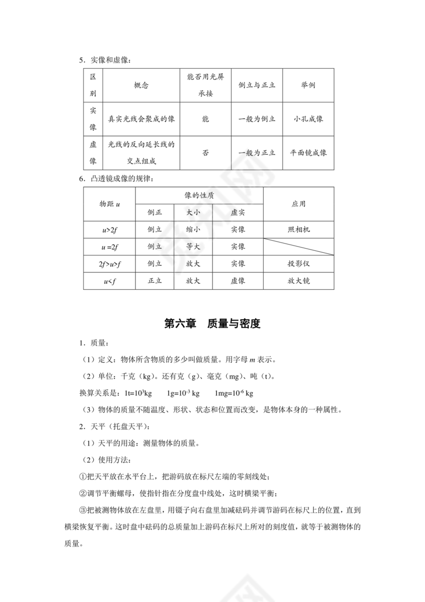 初二物理知识点归纳