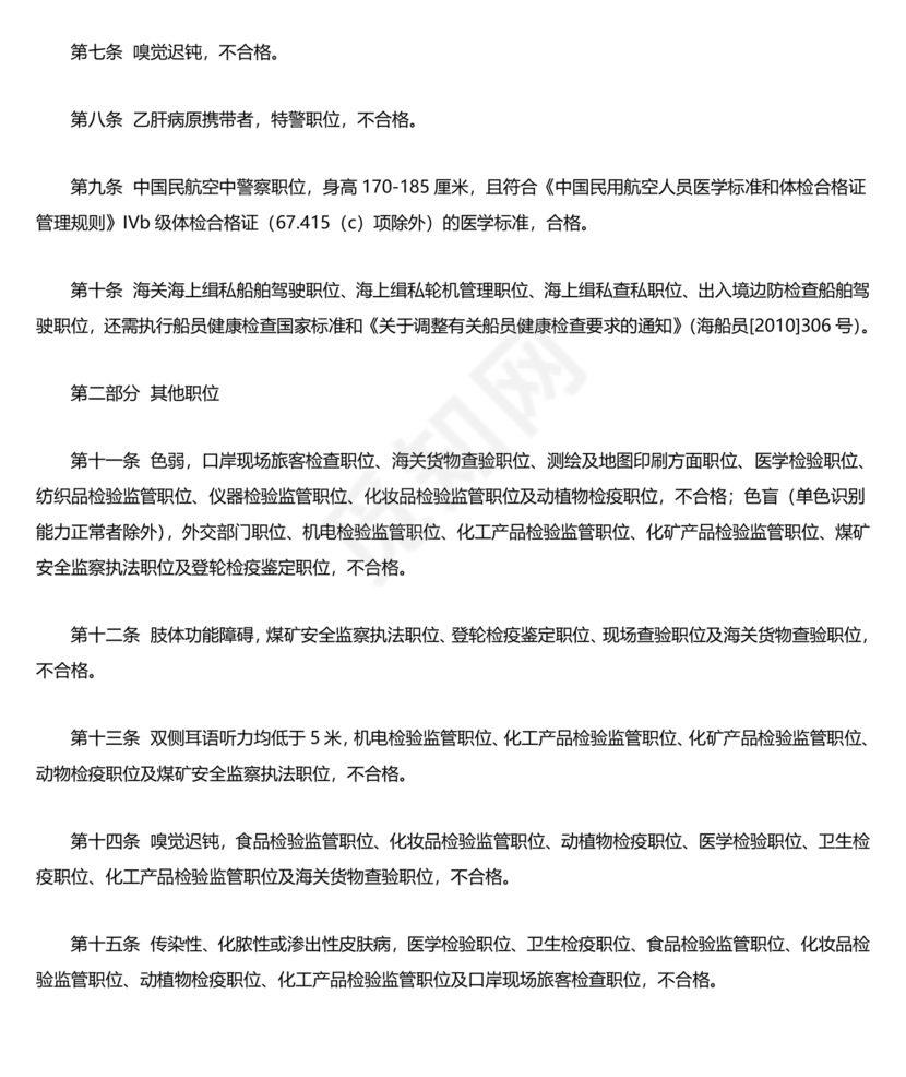 公务员体检标准2024正式版