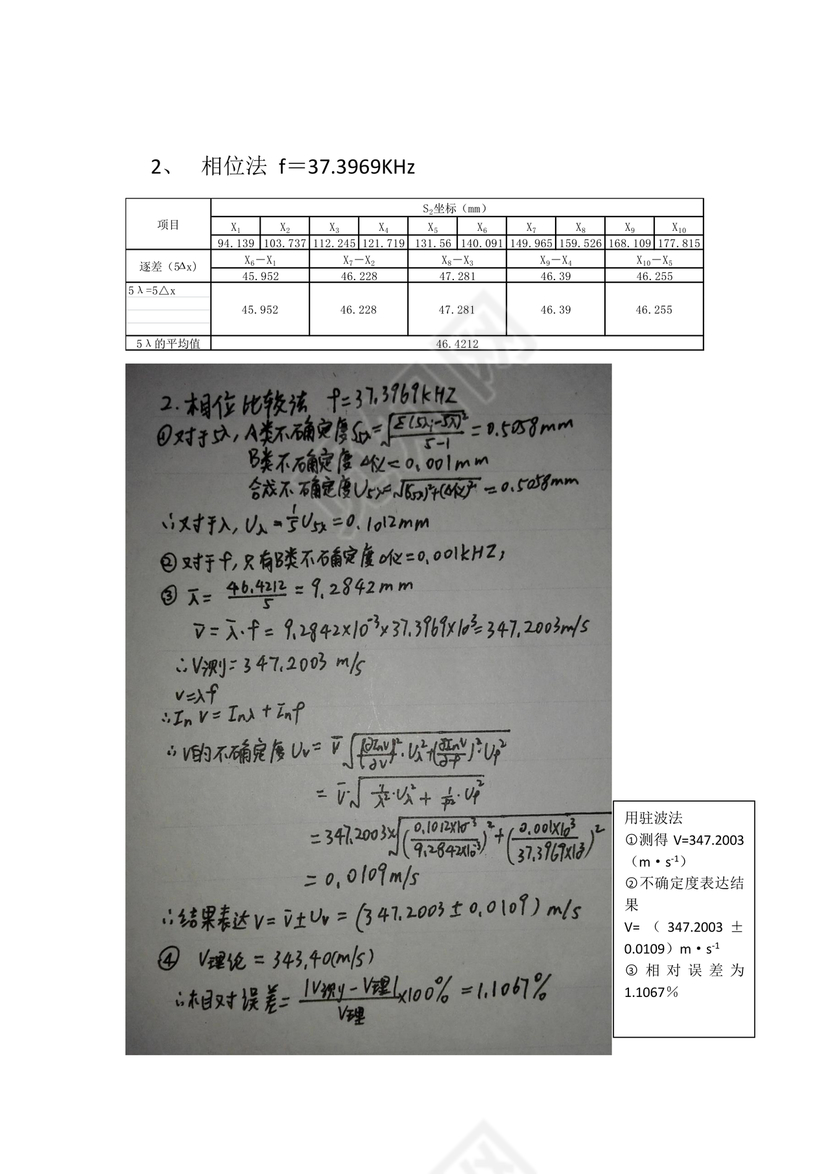 声速的测量大学物理实验报告