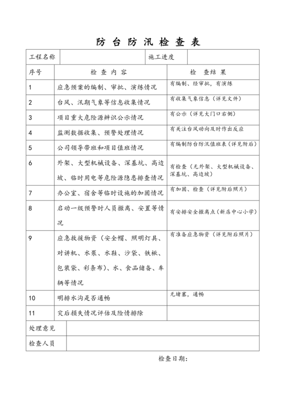防台防汛检查表