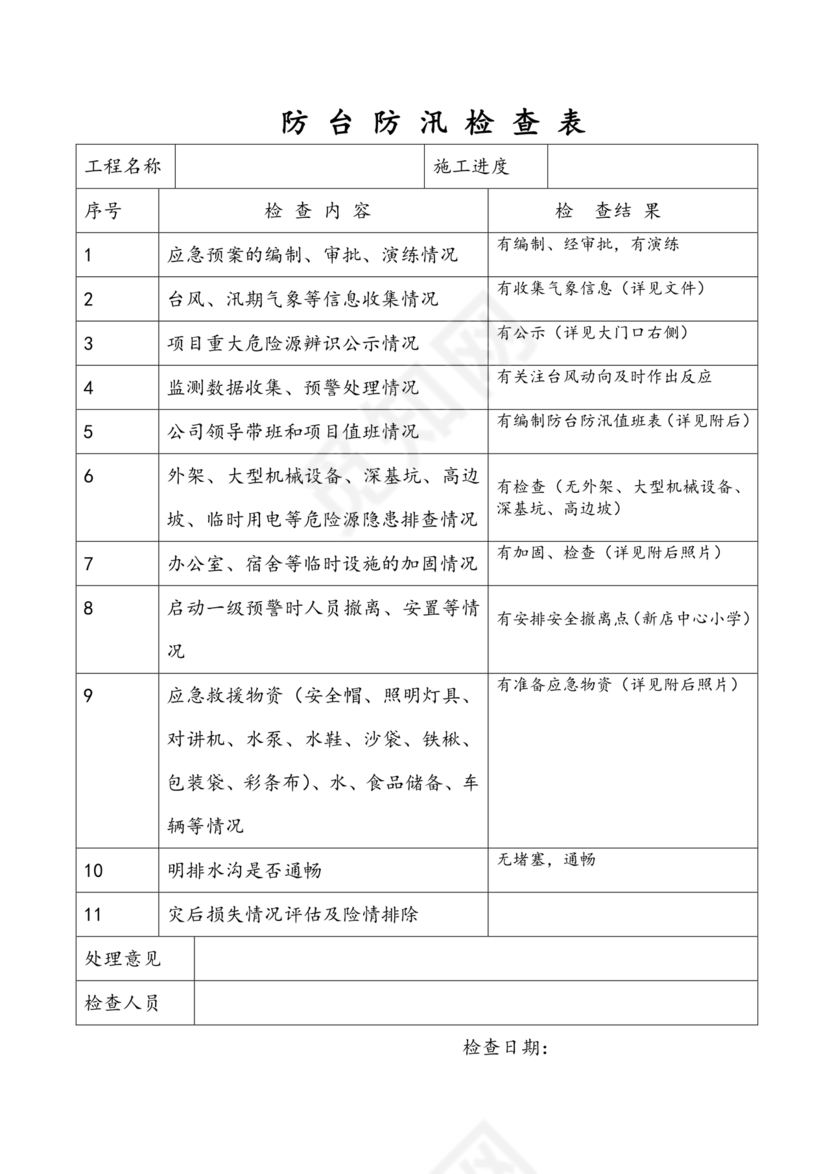 防台防汛检查表
