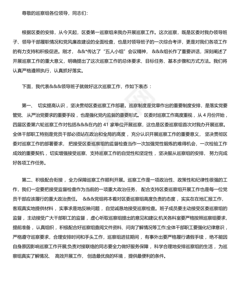 巡察动员会表态发言 最新
