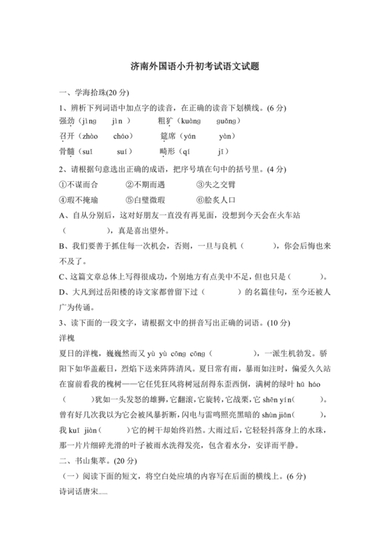 济南外国语小升初考试题