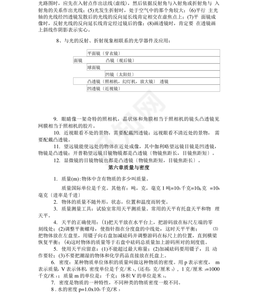 初中物理知识点总结归纳(完整版)可打印