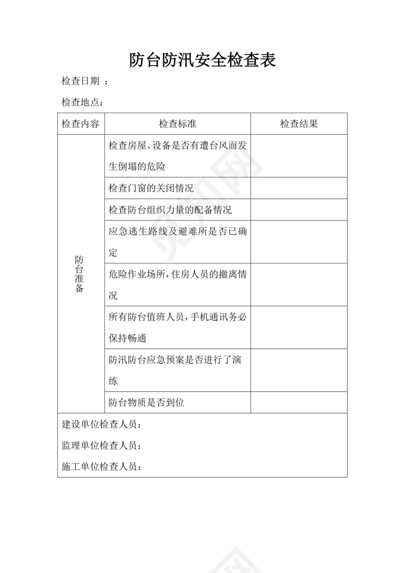 防台防汛检查表
