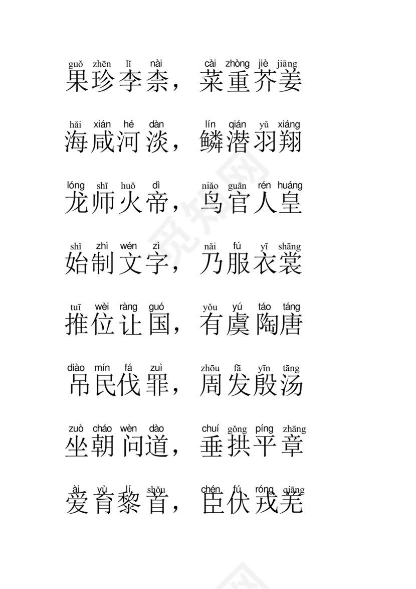 千字文全文带拼音