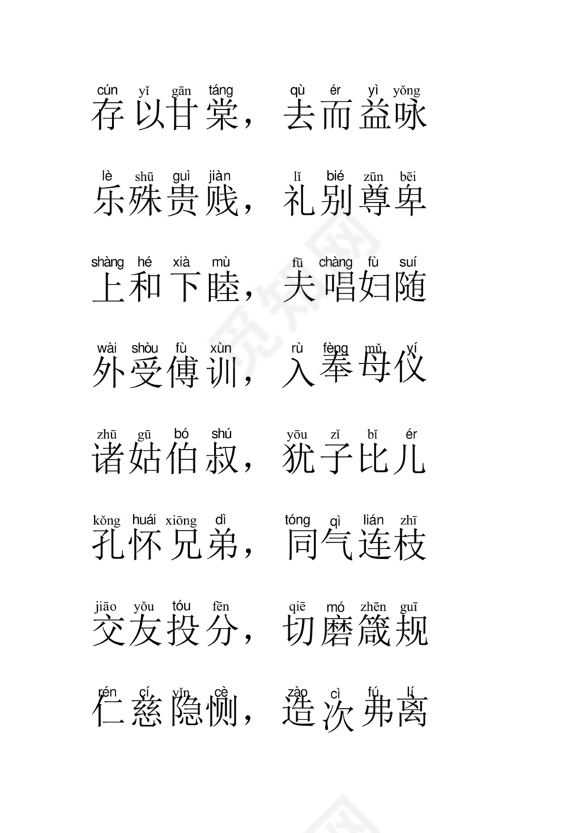 千字文全文带拼音