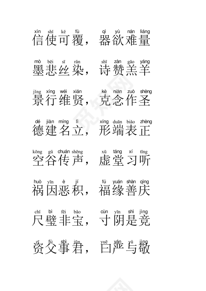 千字文全文带拼音