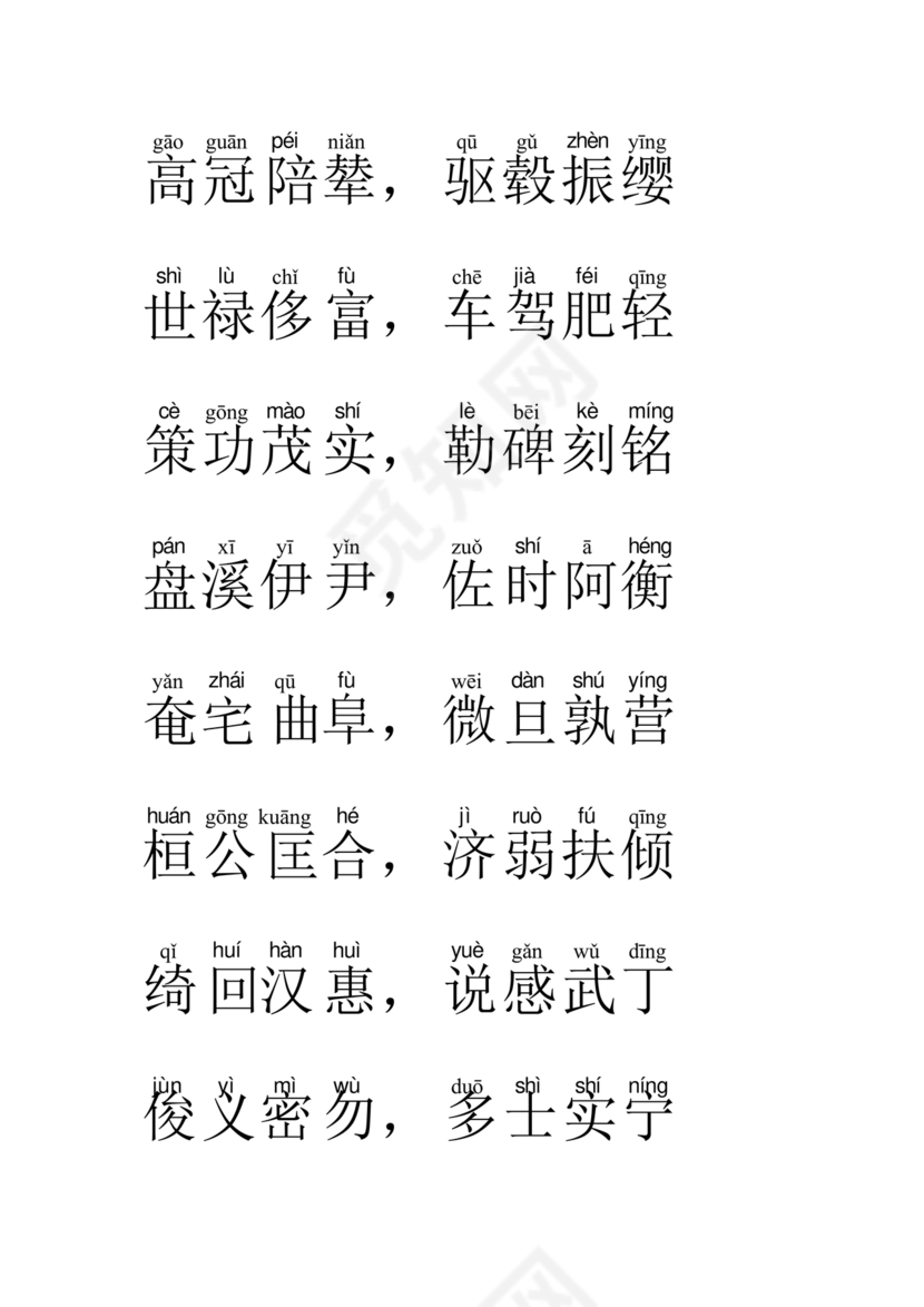 千字文全文带拼音