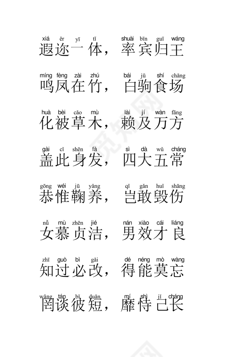 千字文全文带拼音