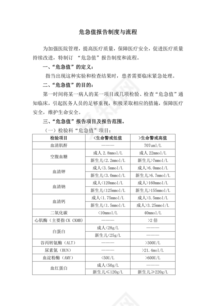 危急值报告制度及流程