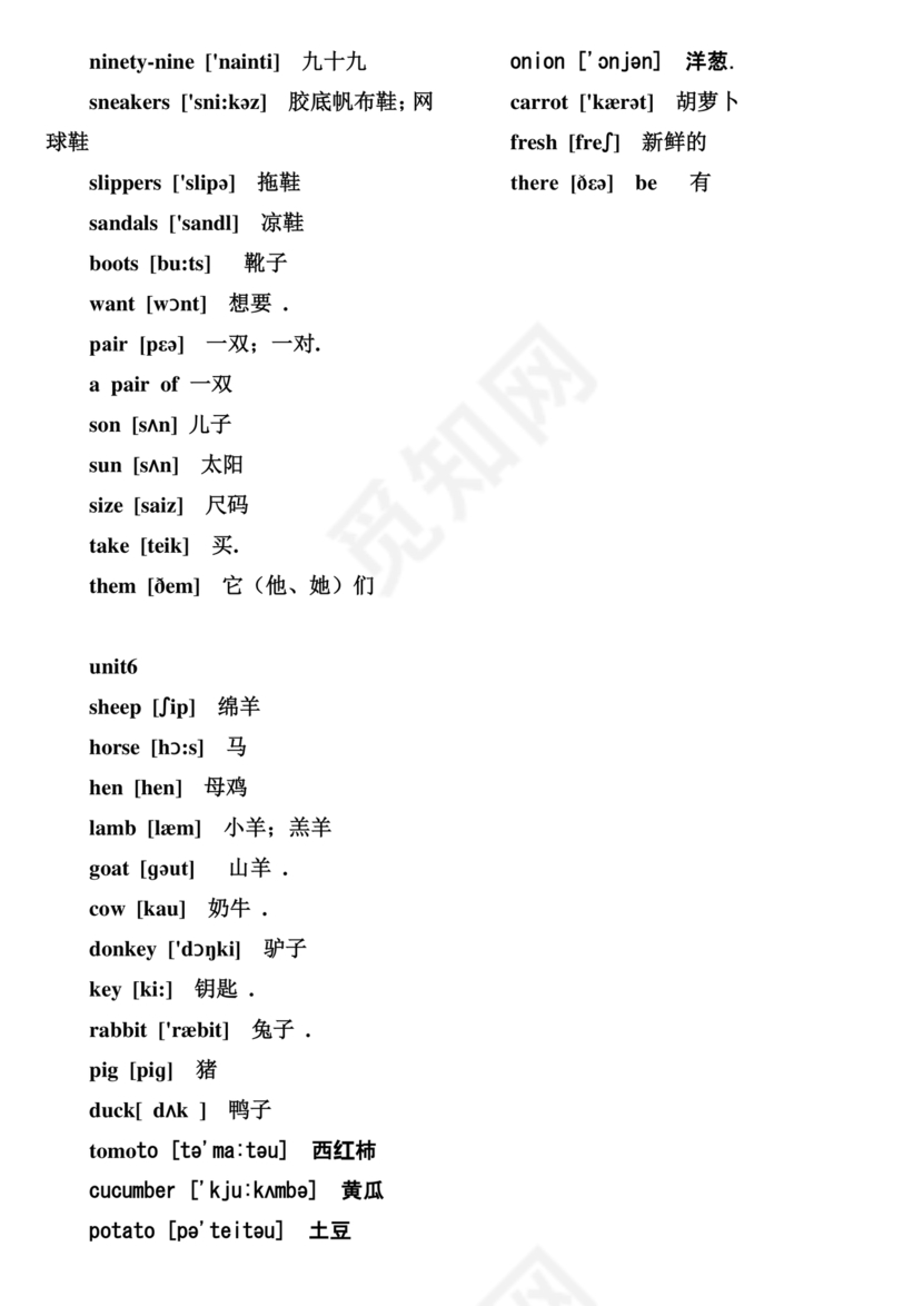 人教版小学英语单词表3至6年级打印免费