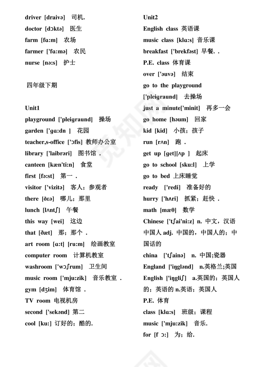 人教版小学英语单词表3至6年级打印免费