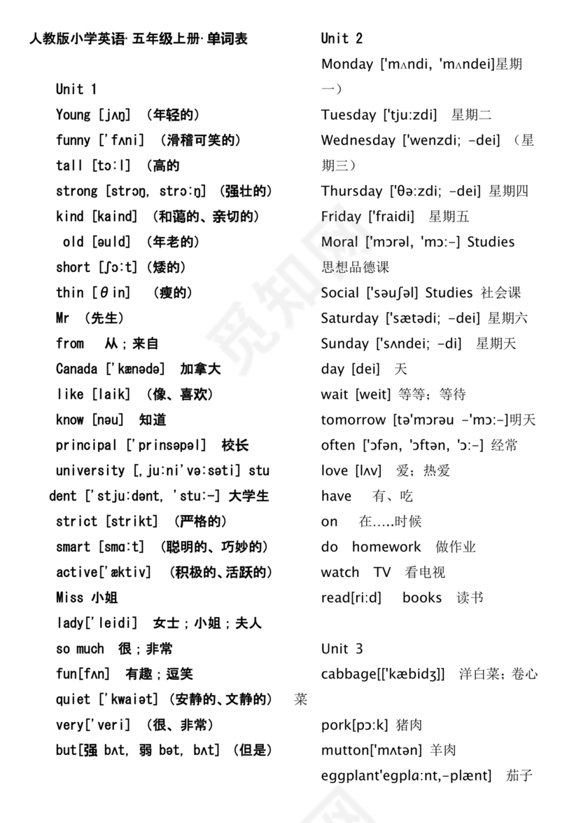 人教版小学英语单词表3至6年级打印免费