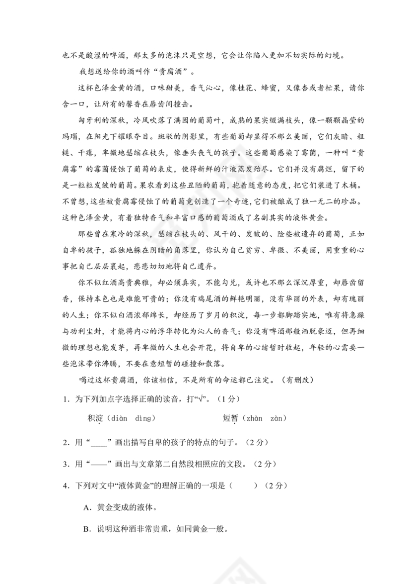 小升初语文试卷