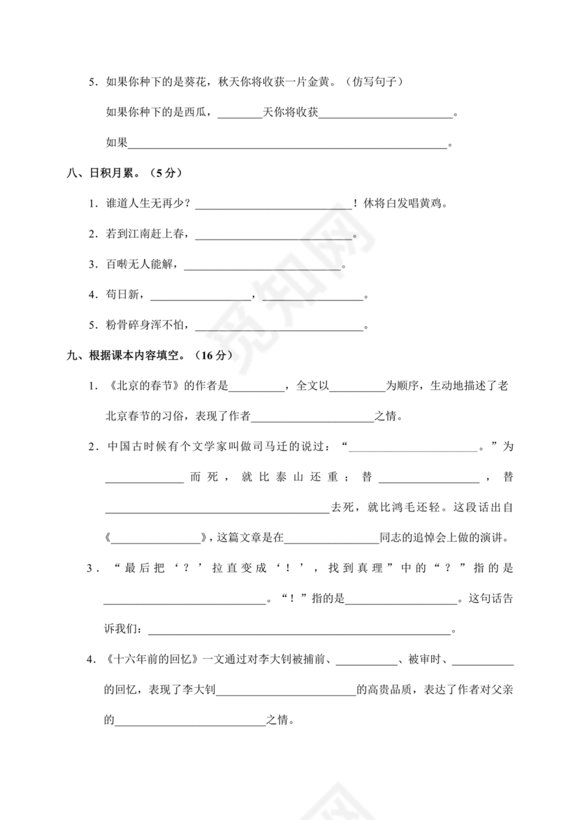 小升初语文试卷