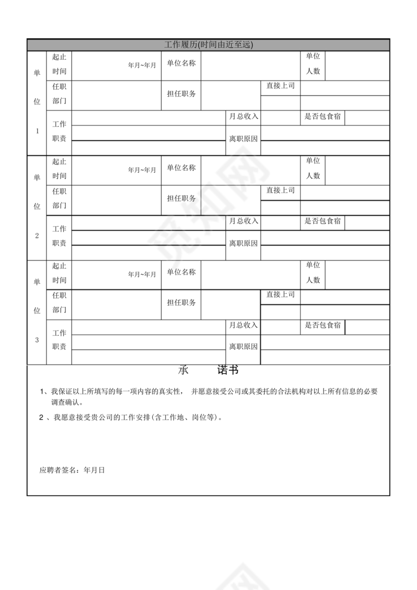 应聘人员登记表