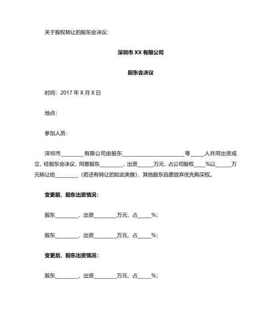 股权转让股东会议决议范本
