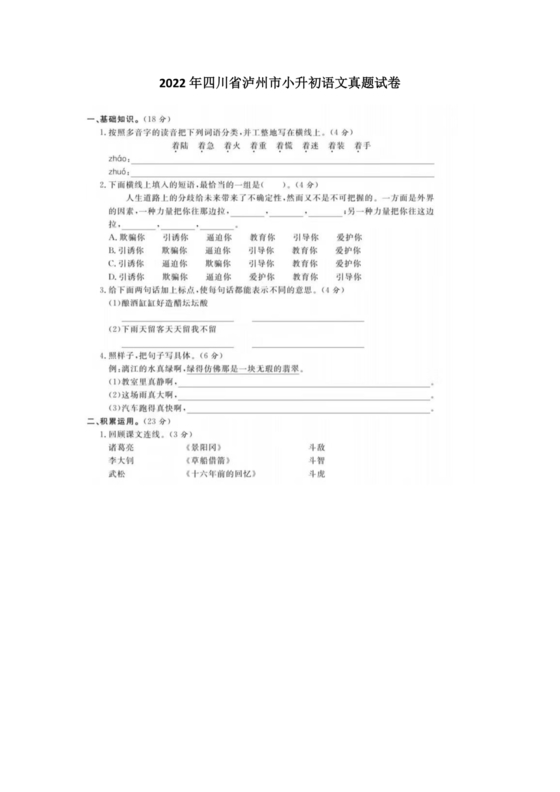 泸州市小升初试卷