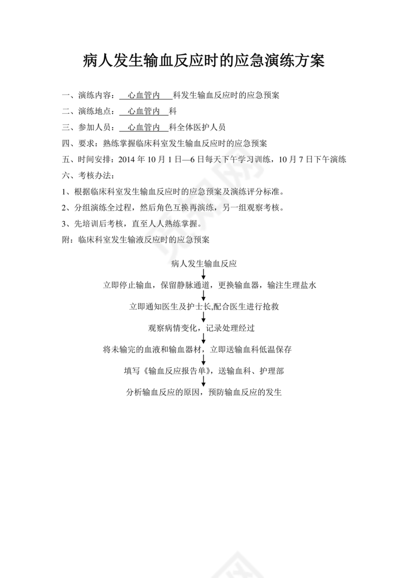 输血不良反应应急预案演练